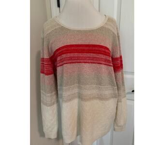 Soft Surroundings 100% Cashmere Sweater Red White Striped Ombre Lattice Large